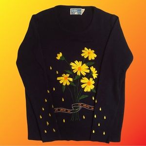 1970s Knit Sweater Flower Top